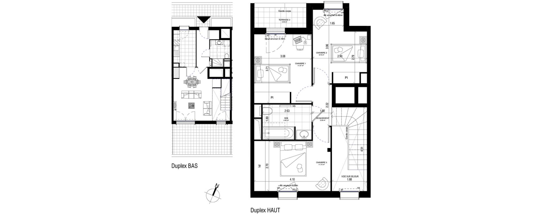 Duplex T4 de 89,39 m2 &agrave; Meudon Pointe de trivaux