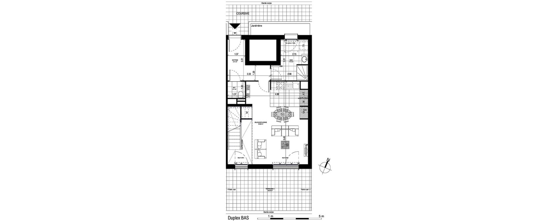 Duplex T4 de 96,25 m2 &agrave; Meudon Pointe de trivaux