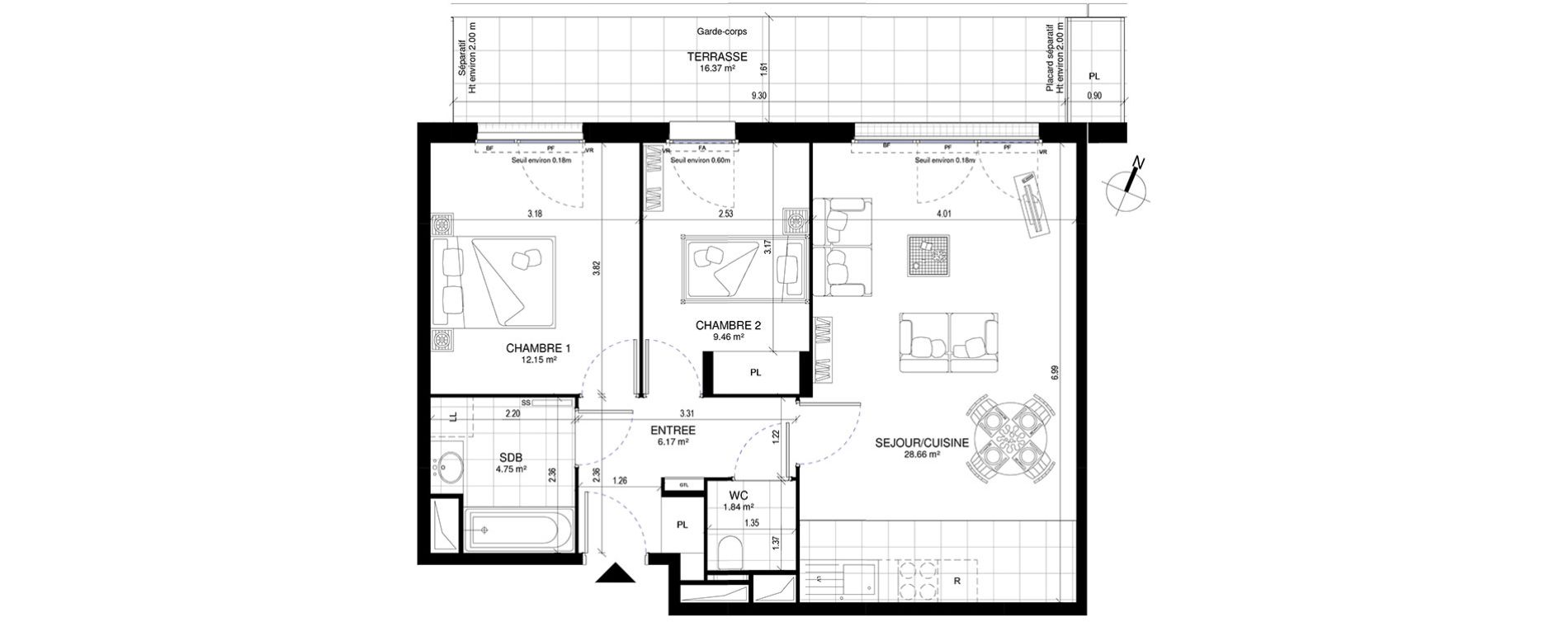 Appartement T3 de 63,03 m2 &agrave; Meudon Pointe de trivaux