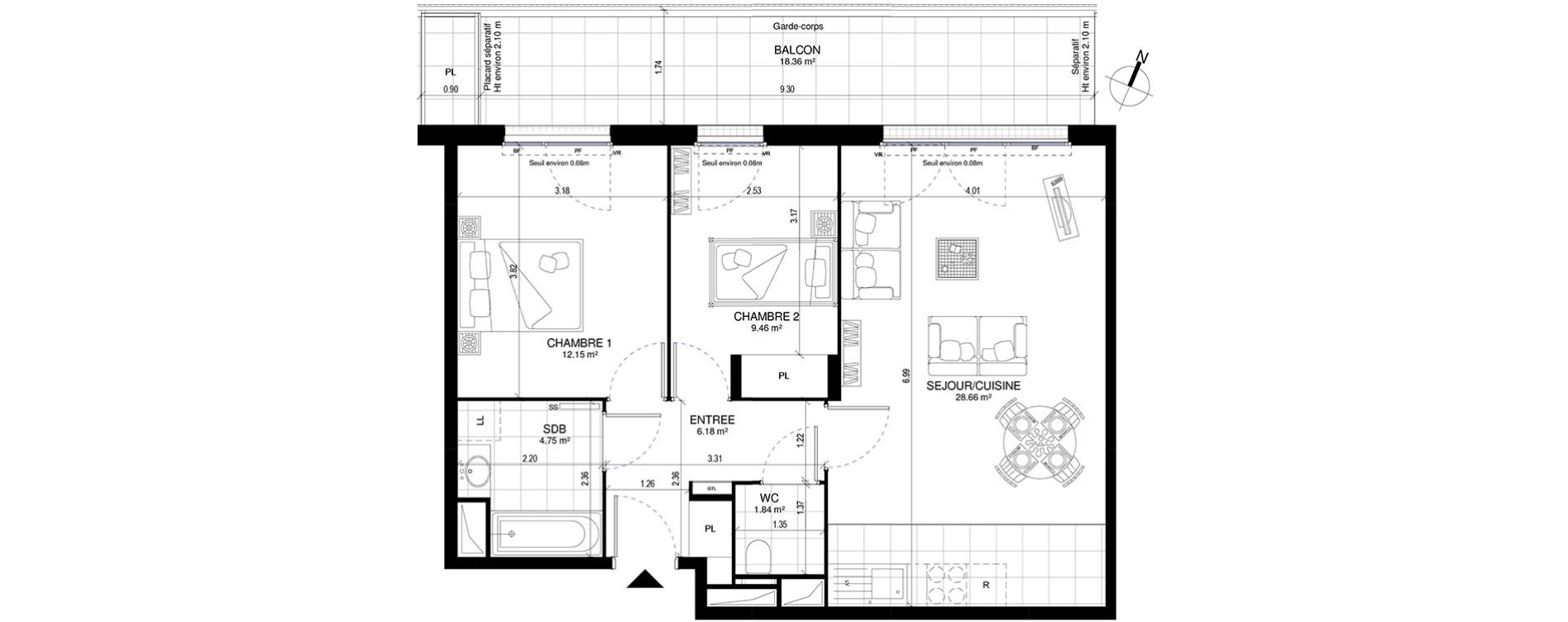 Appartement T3 de 63,04 m2 &agrave; Meudon Pointe de trivaux