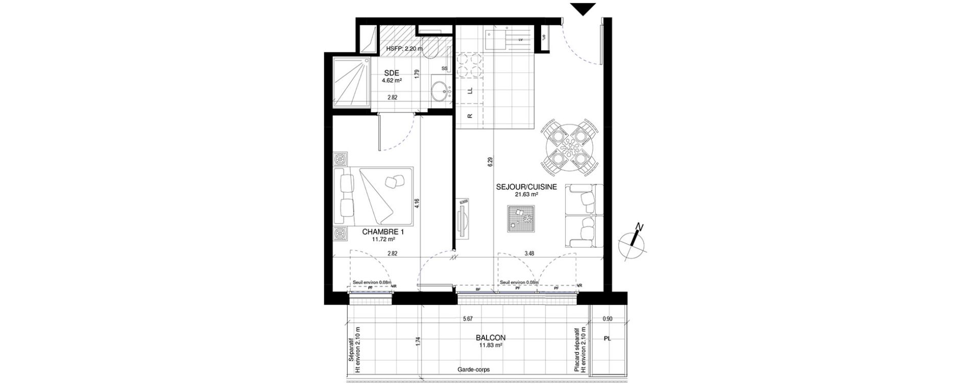 Appartement T2 de 37,97 m2 &agrave; Meudon Pointe de trivaux