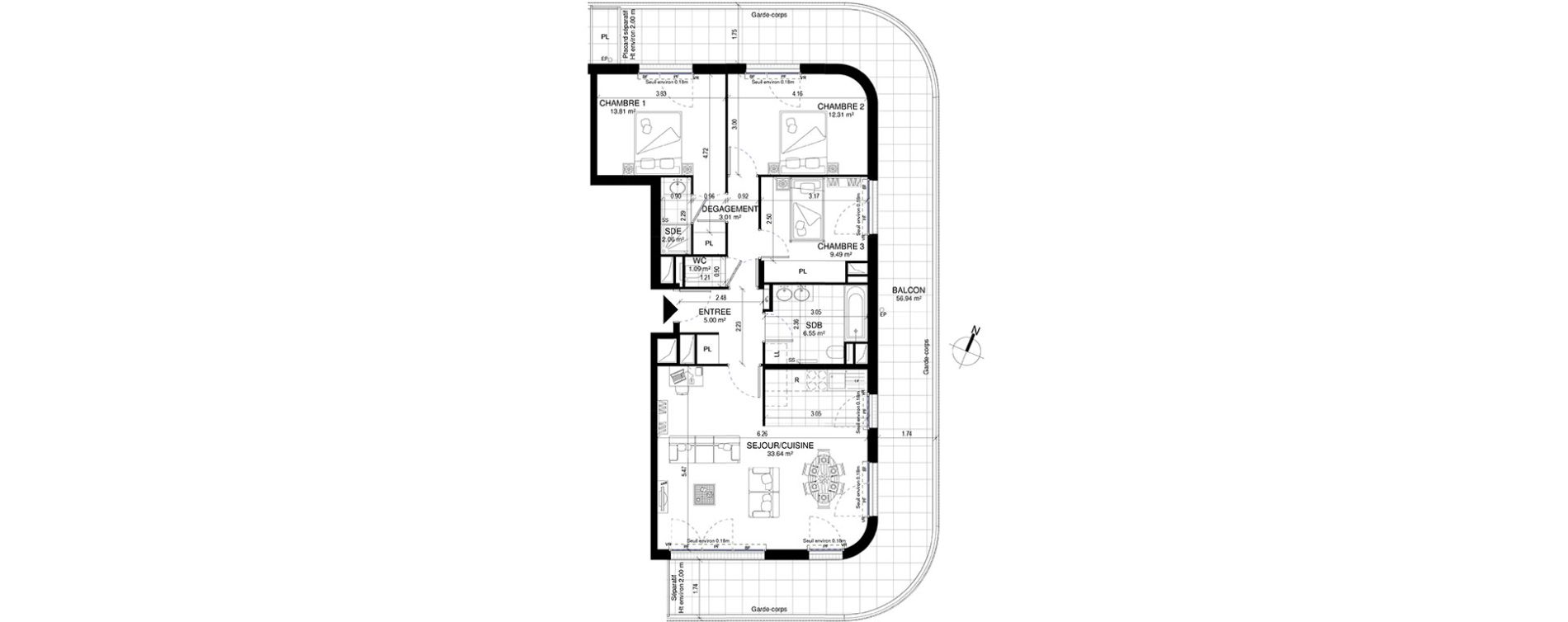 Appartement T4 de 86,99 m2 &agrave; Meudon Pointe de trivaux