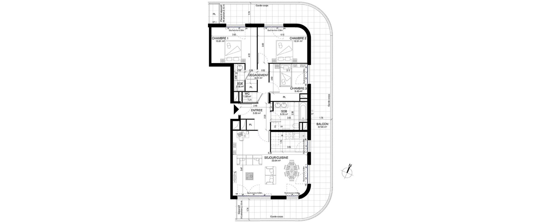 Appartement T4 de 86,96 m2 &agrave; Meudon Pointe de trivaux