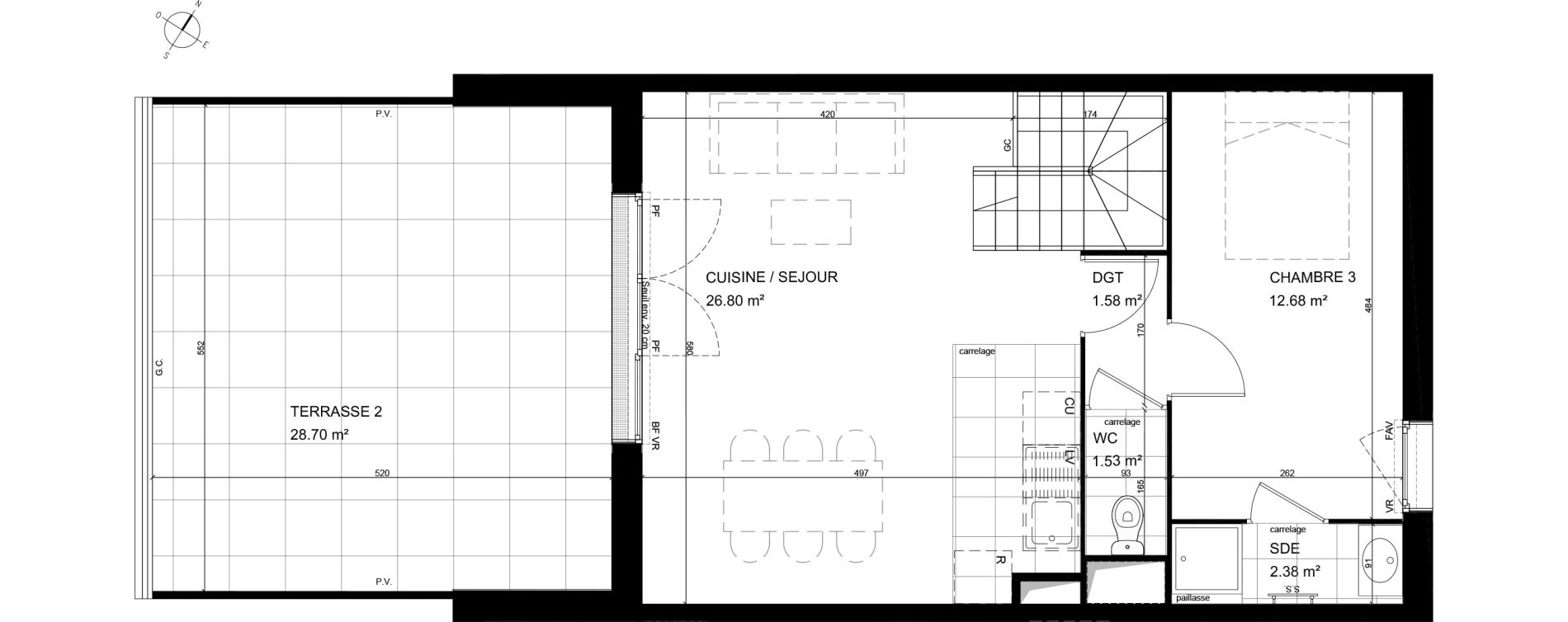 Duplex T4 de 86,36 m2 &agrave; Meudon Pointe de trivaux