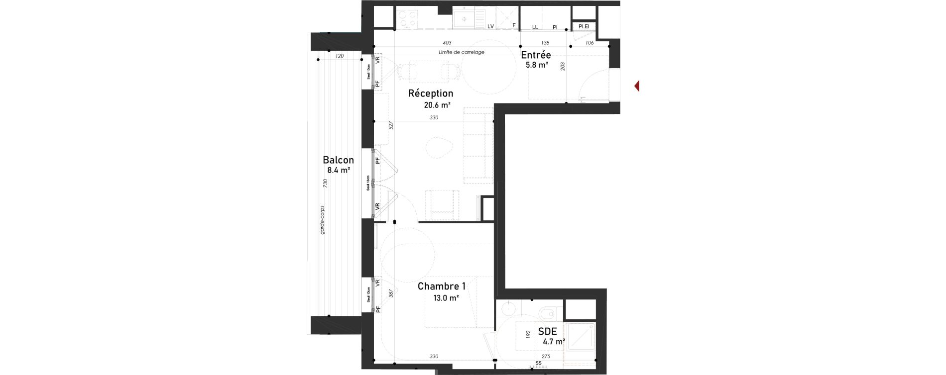 Appartement T2 de 44,10 m2 &agrave; Meudon Pointe de trivaux