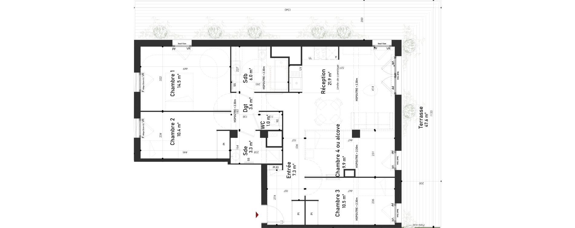 Appartement T5 de 88,40 m2 &agrave; Meudon Pointe de trivaux
