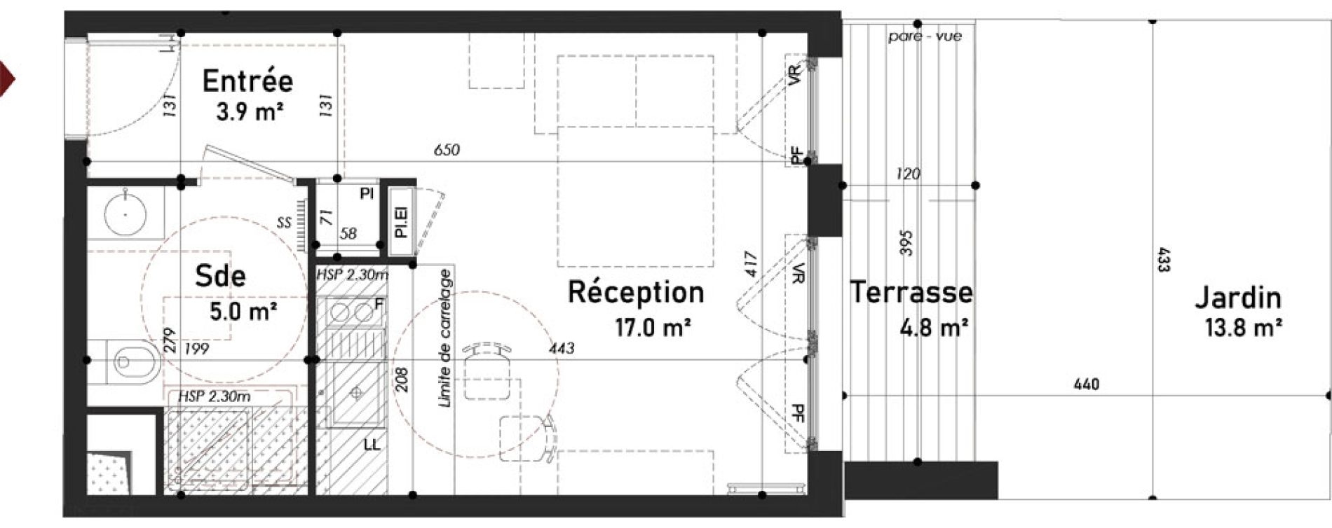 Appartement T1 de 25,90 m2 &agrave; Meudon Pointe de trivaux