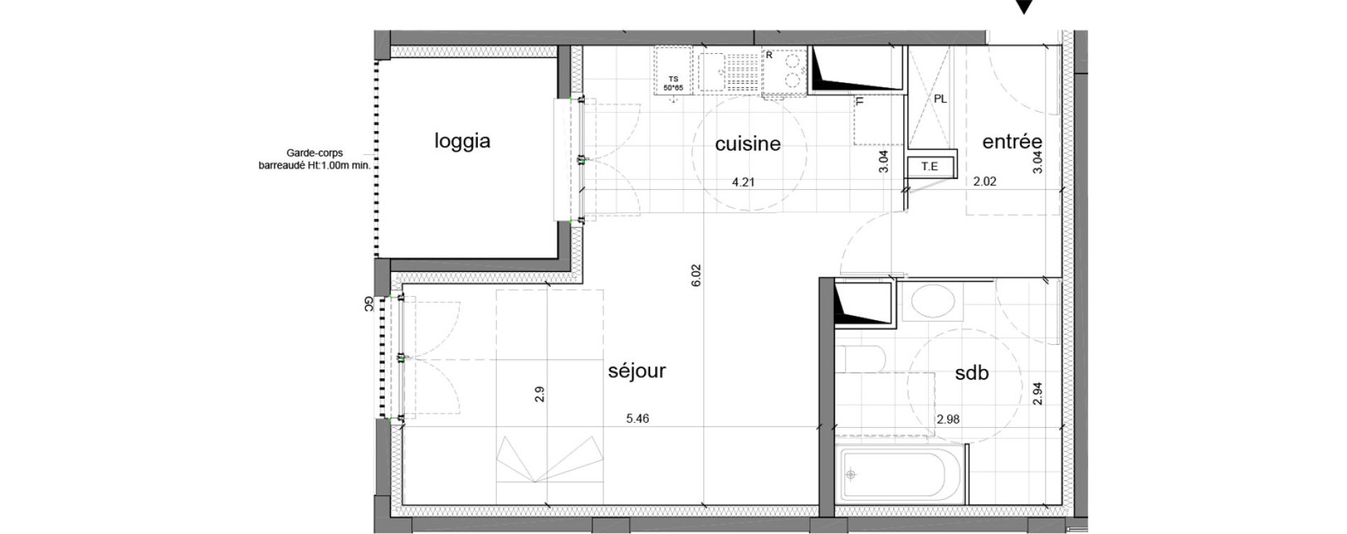 Appartement T1 de 42,10 m2 &agrave; Nanterre H&ocirc;pital max fourestier