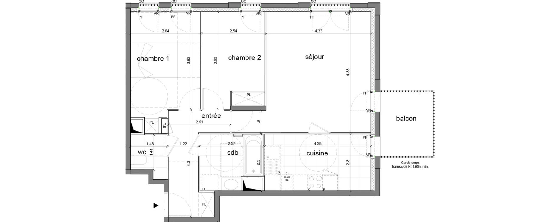 Appartement T3 de 68,52 m2 &agrave; Nanterre H&ocirc;pital max fourestier