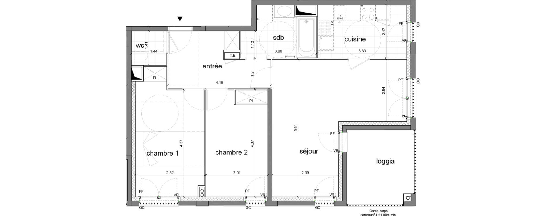 Appartement T3 de 69,92 m2 &agrave; Nanterre H&ocirc;pital max fourestier