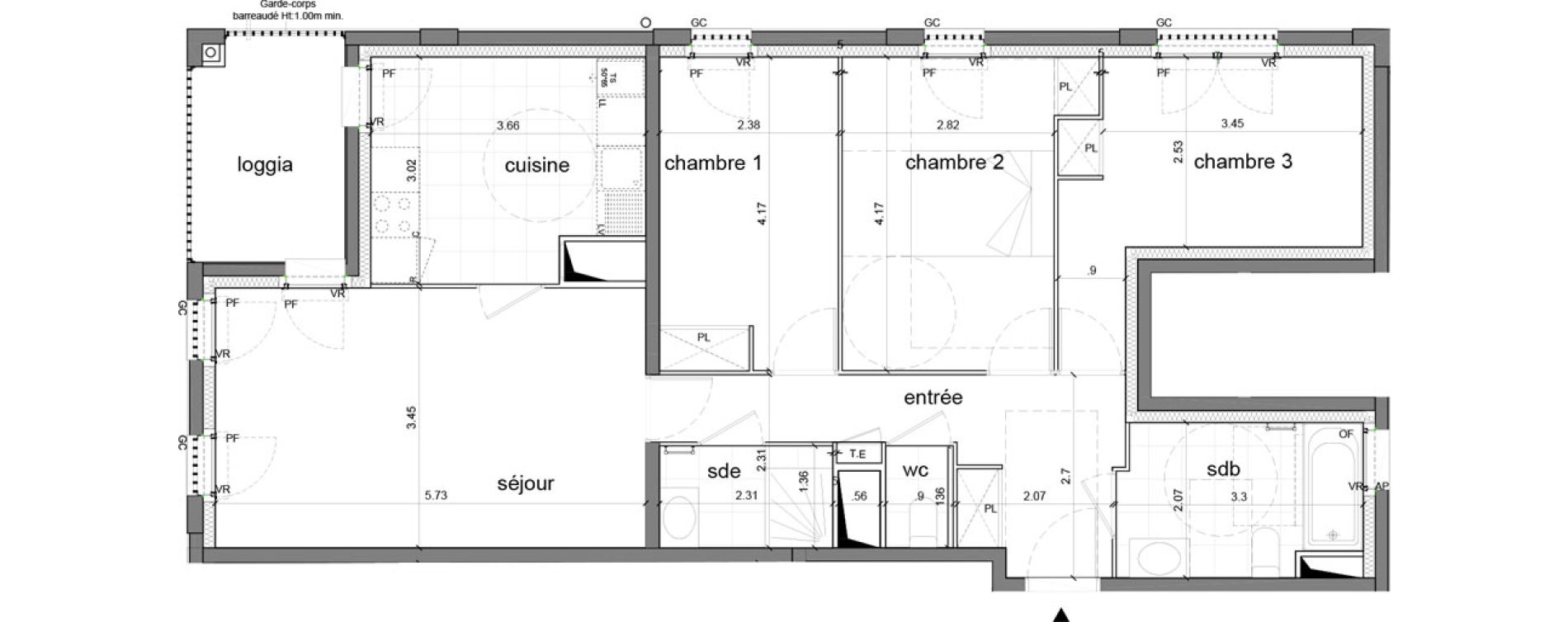 Appartement T4 de 83,26 m2 &agrave; Nanterre H&ocirc;pital max fourestier