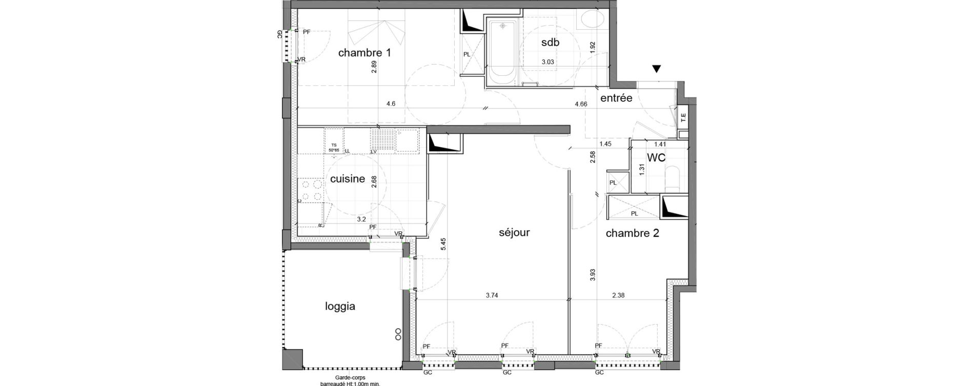 Appartement T3 de 65,08 m2 &agrave; Nanterre H&ocirc;pital max fourestier