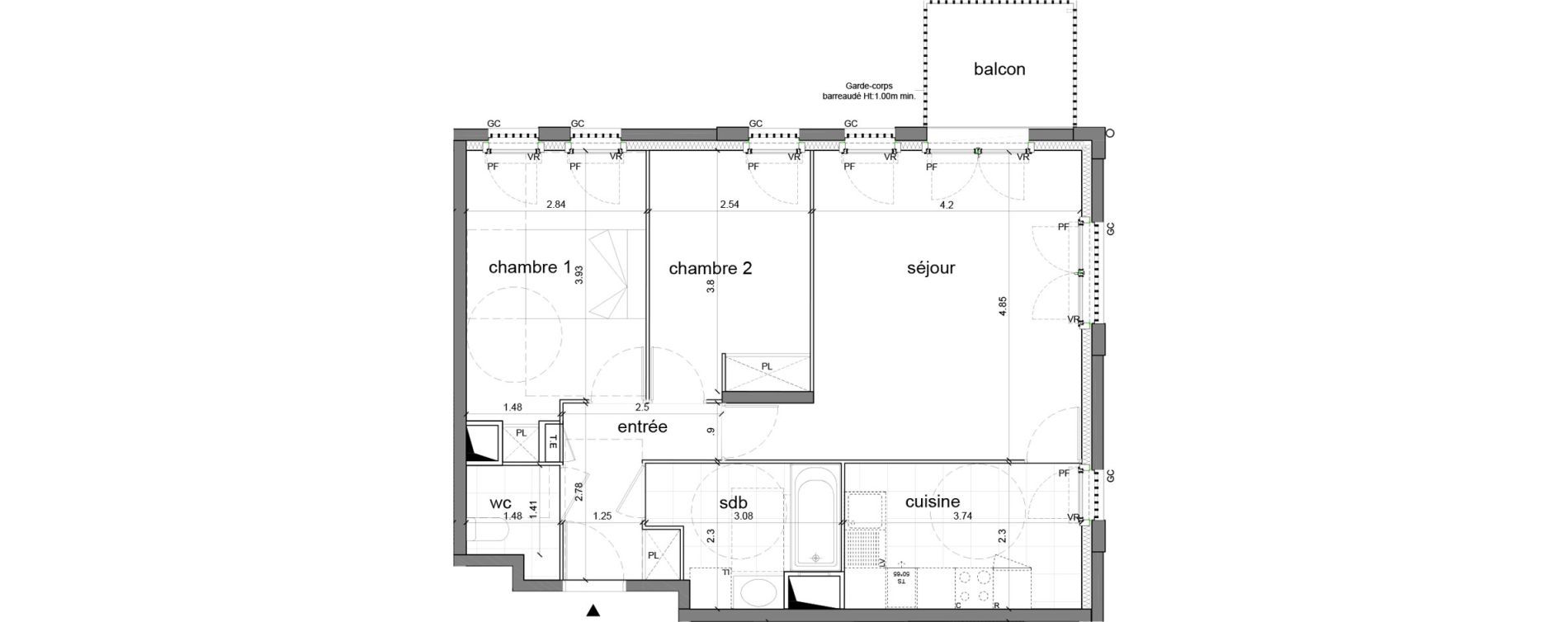 Appartement T3 de 65,68 m2 &agrave; Nanterre H&ocirc;pital max fourestier