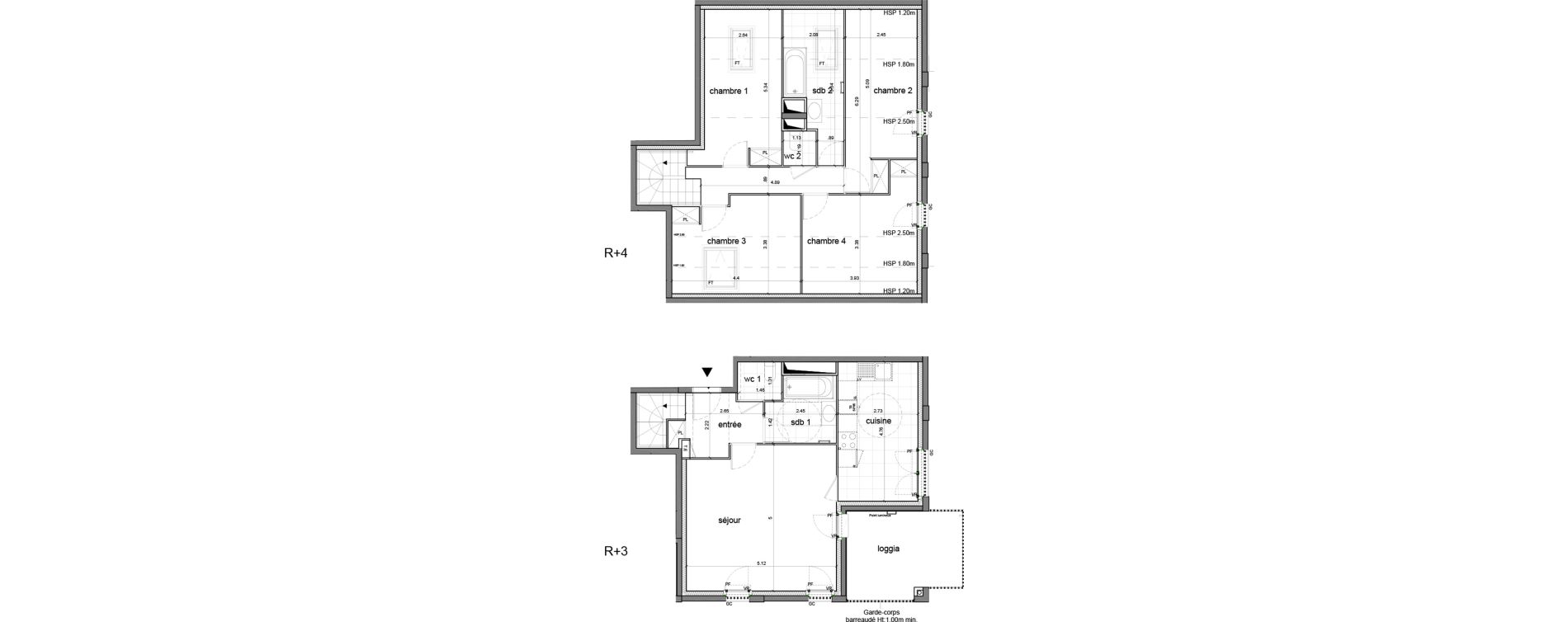 Duplex T5 de 102,69 m2 &agrave; Nanterre H&ocirc;pital max fourestier