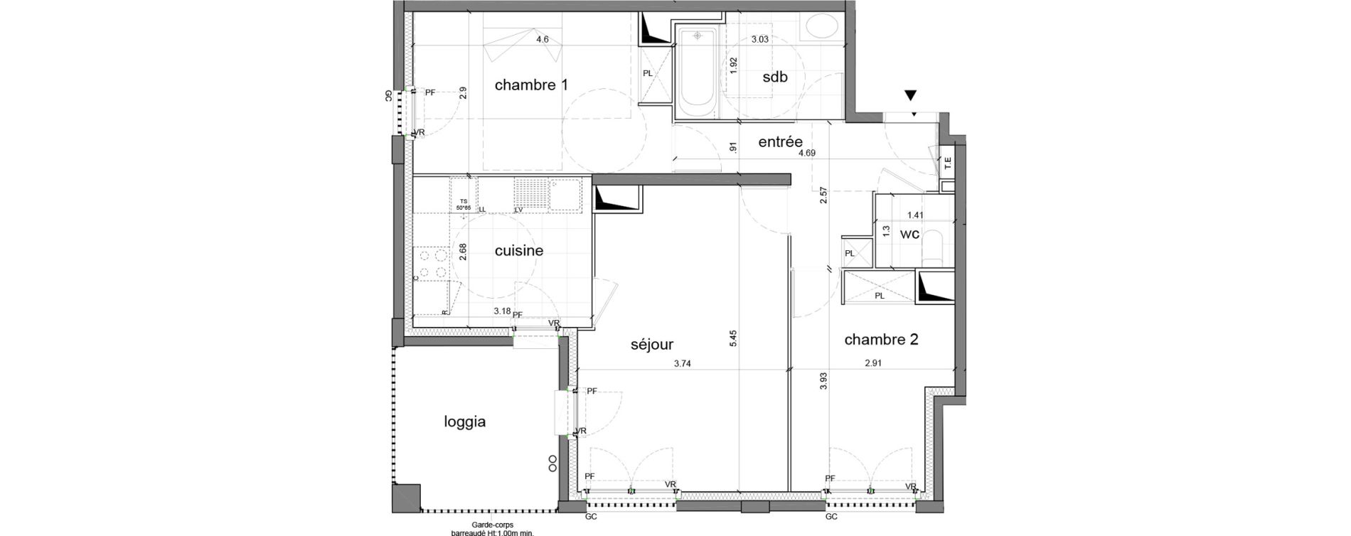 Appartement T3 de 65,08 m2 &agrave; Nanterre H&ocirc;pital max fourestier