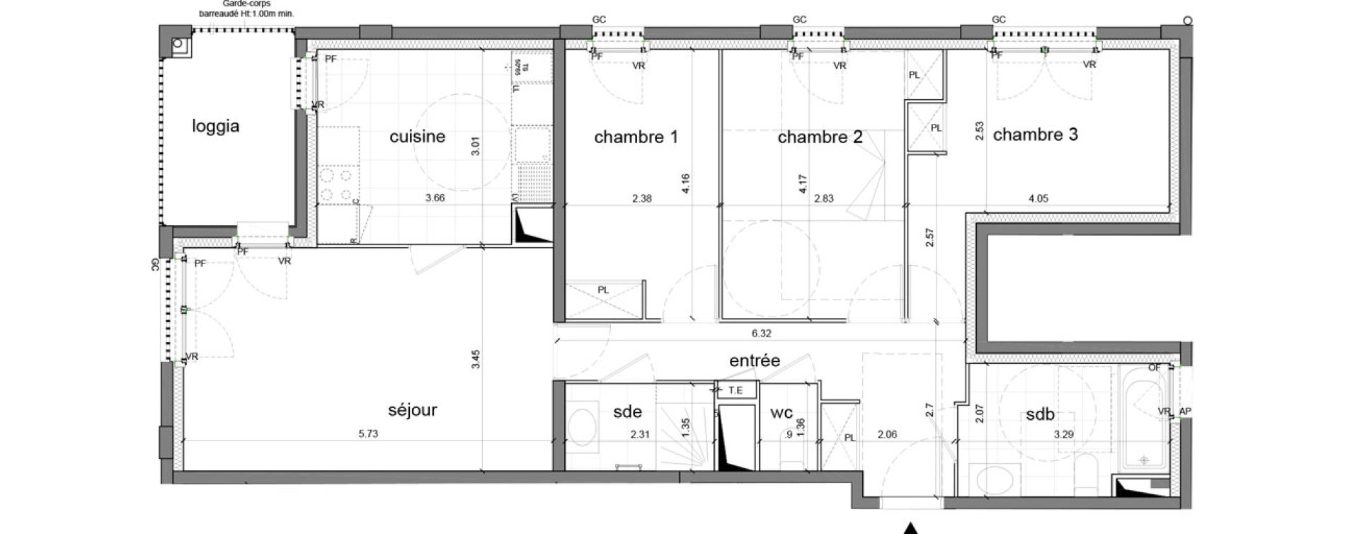 Appartement T4 de 83,58 m2 &agrave; Nanterre H&ocirc;pital max fourestier