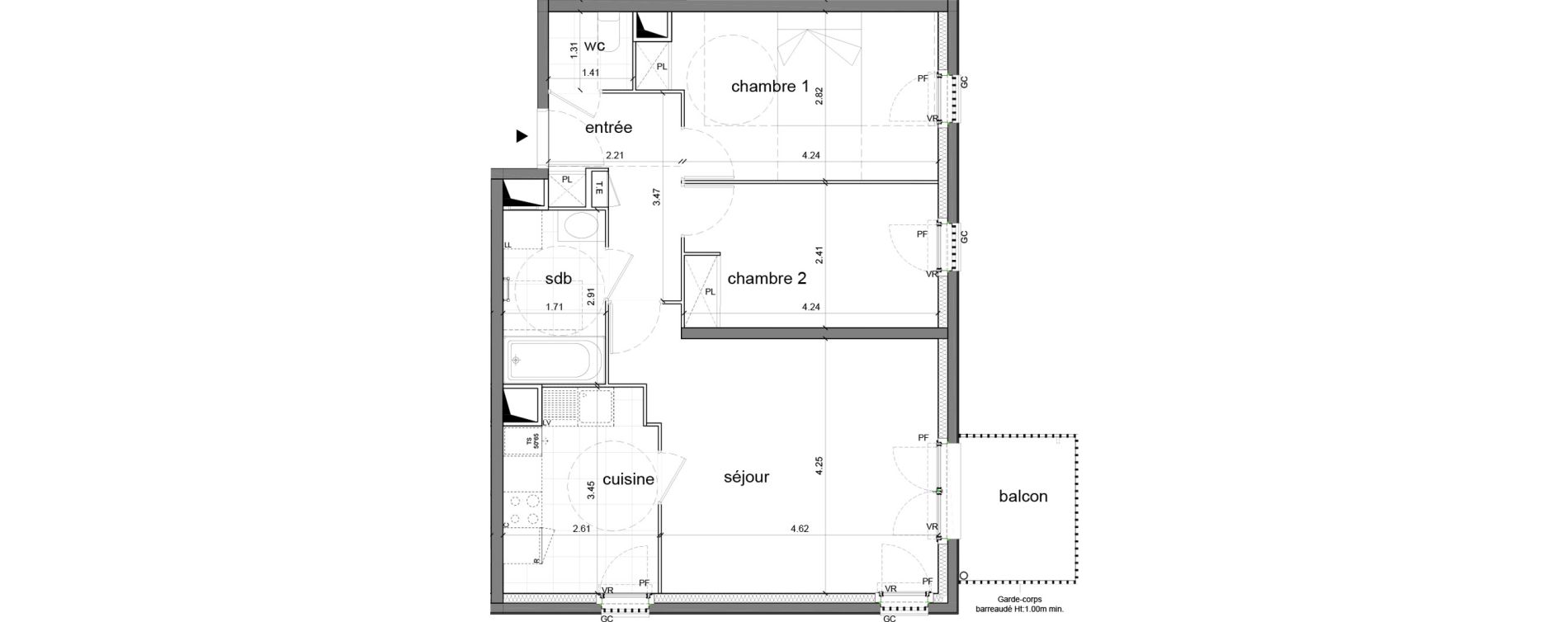 Appartement T3 de 65,12 m2 &agrave; Nanterre H&ocirc;pital max fourestier