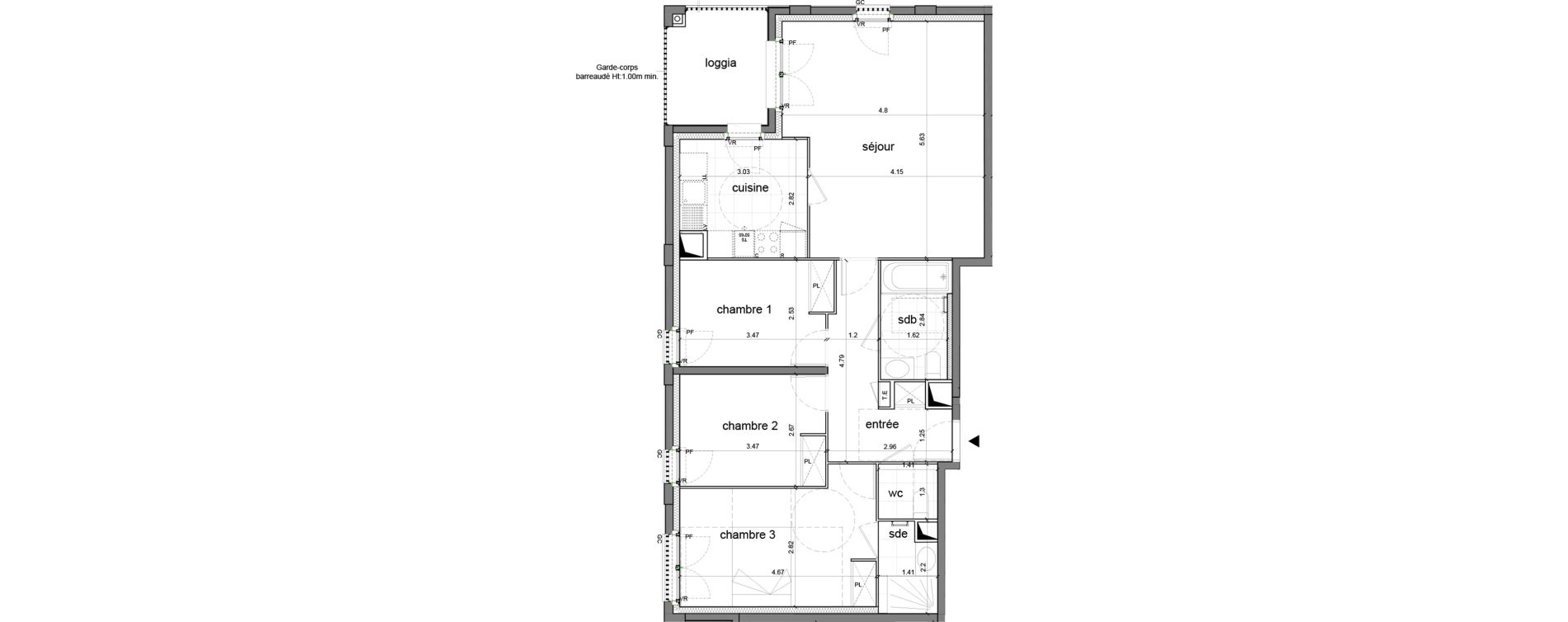 Appartement T4 de 82,82 m2 &agrave; Nanterre H&ocirc;pital max fourestier