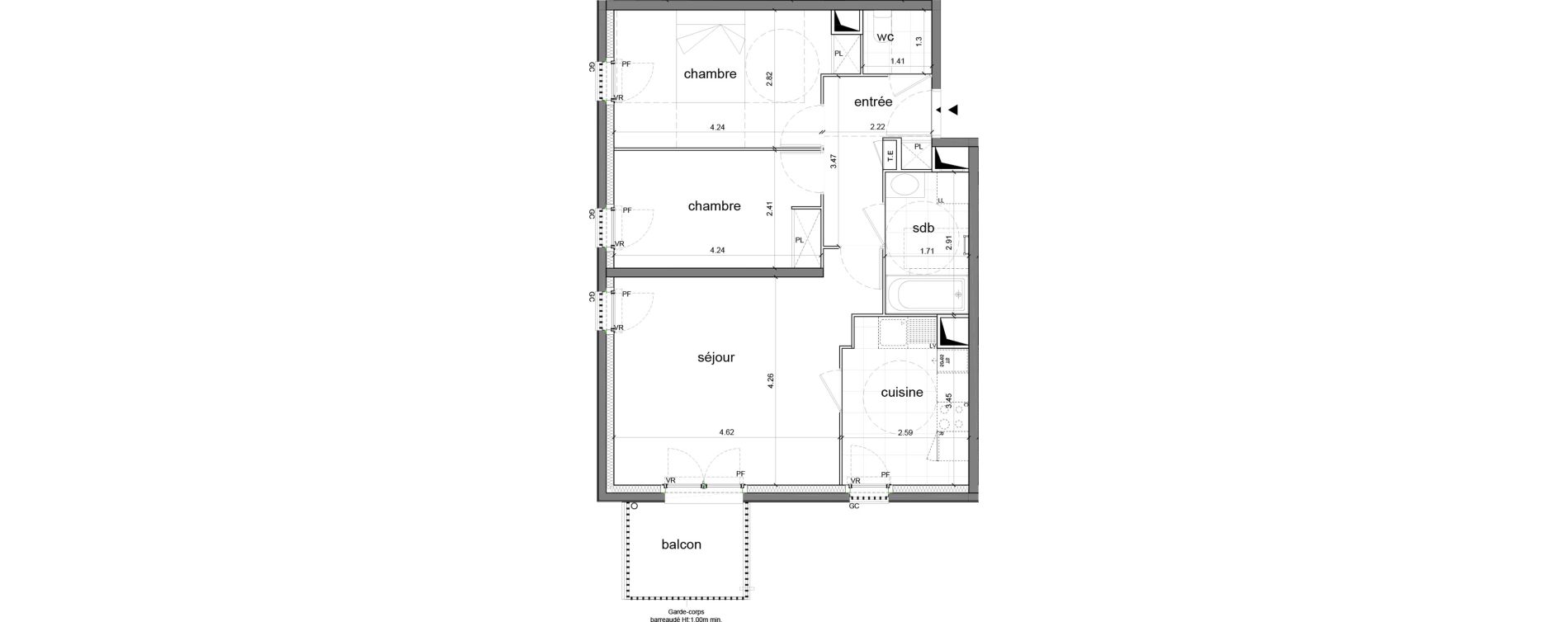 Appartement T3 de 65,15 m2 &agrave; Nanterre H&ocirc;pital max fourestier