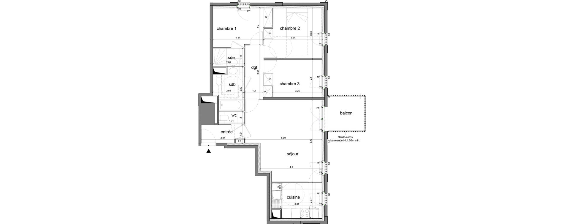 Appartement T4 de 79,54 m2 &agrave; Nanterre H&ocirc;pital max fourestier