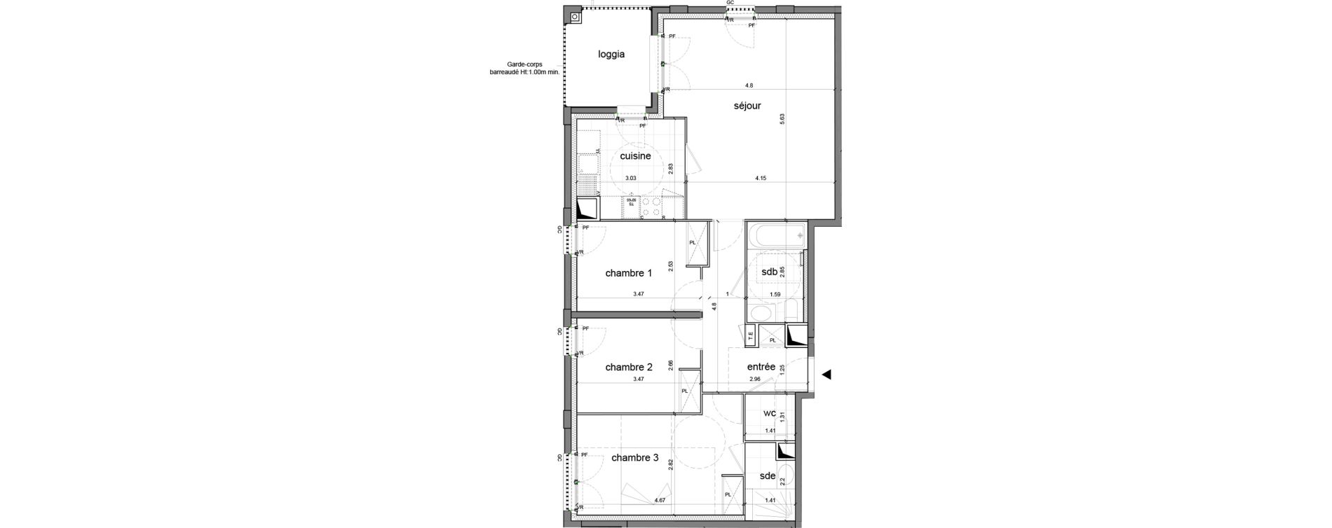 Appartement T4 de 82,82 m2 &agrave; Nanterre H&ocirc;pital max fourestier