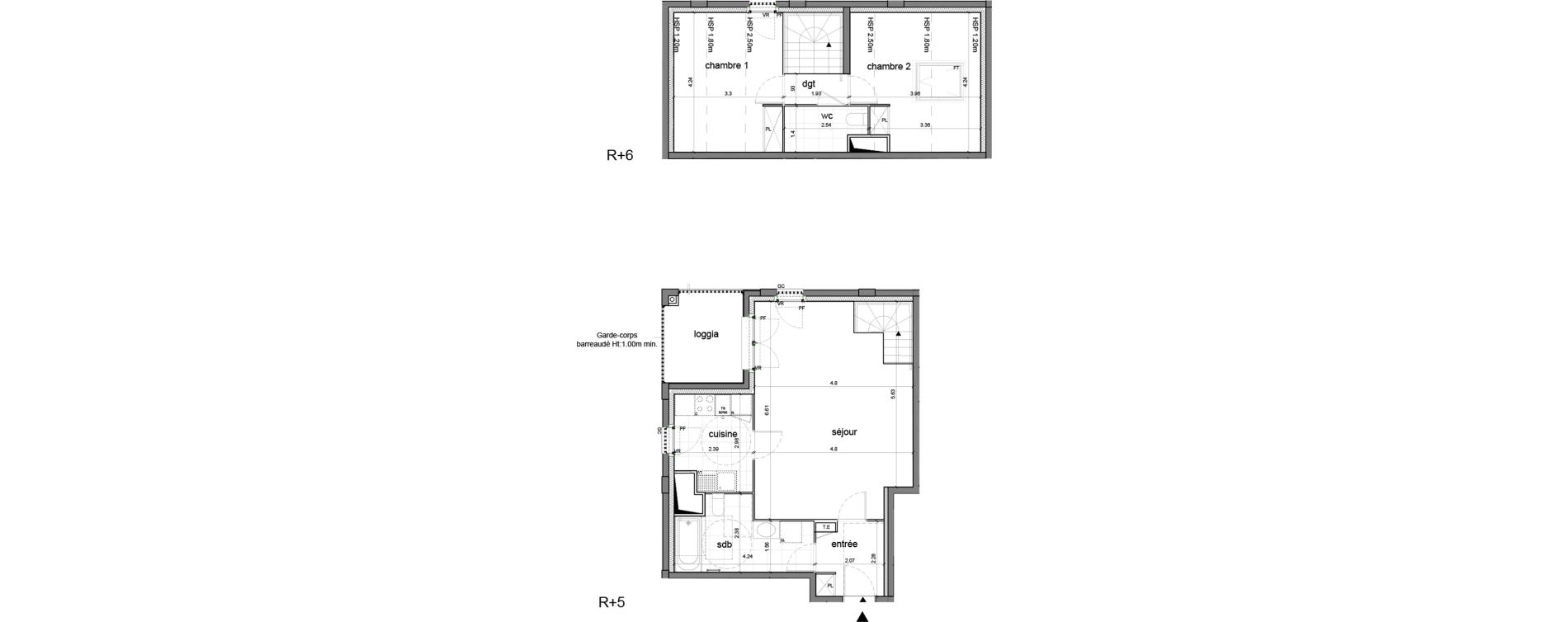 Duplex T3 de 71,39 m2 &agrave; Nanterre H&ocirc;pital max fourestier