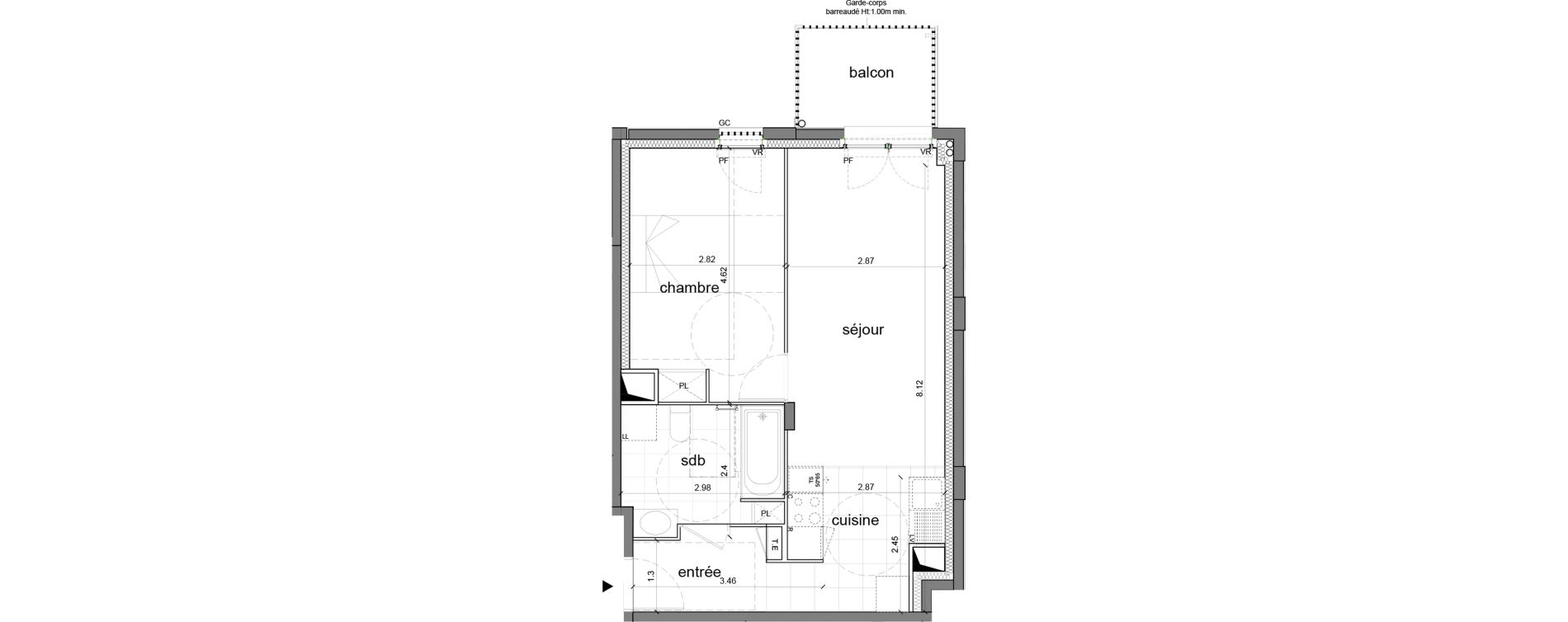 Appartement T2 de 46,36 m2 &agrave; Nanterre H&ocirc;pital max fourestier