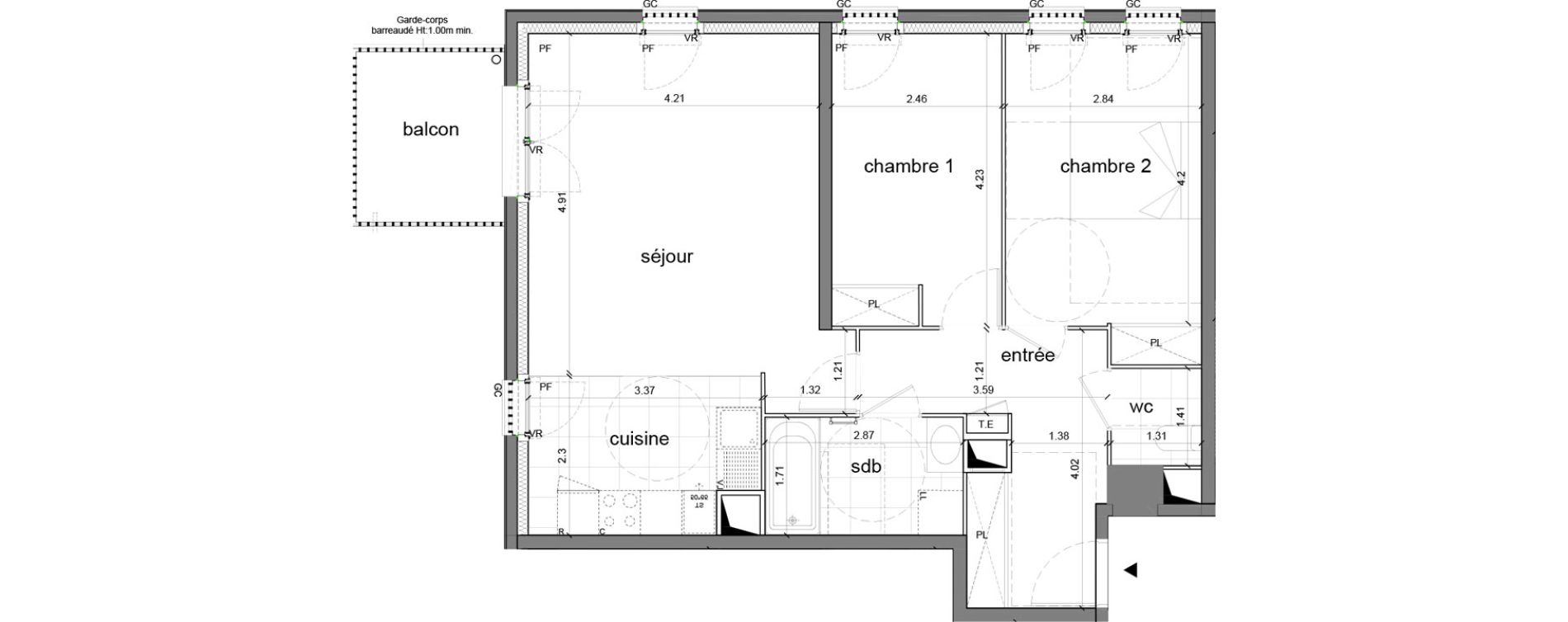 Appartement T3 de 68,46 m2 &agrave; Nanterre H&ocirc;pital max fourestier