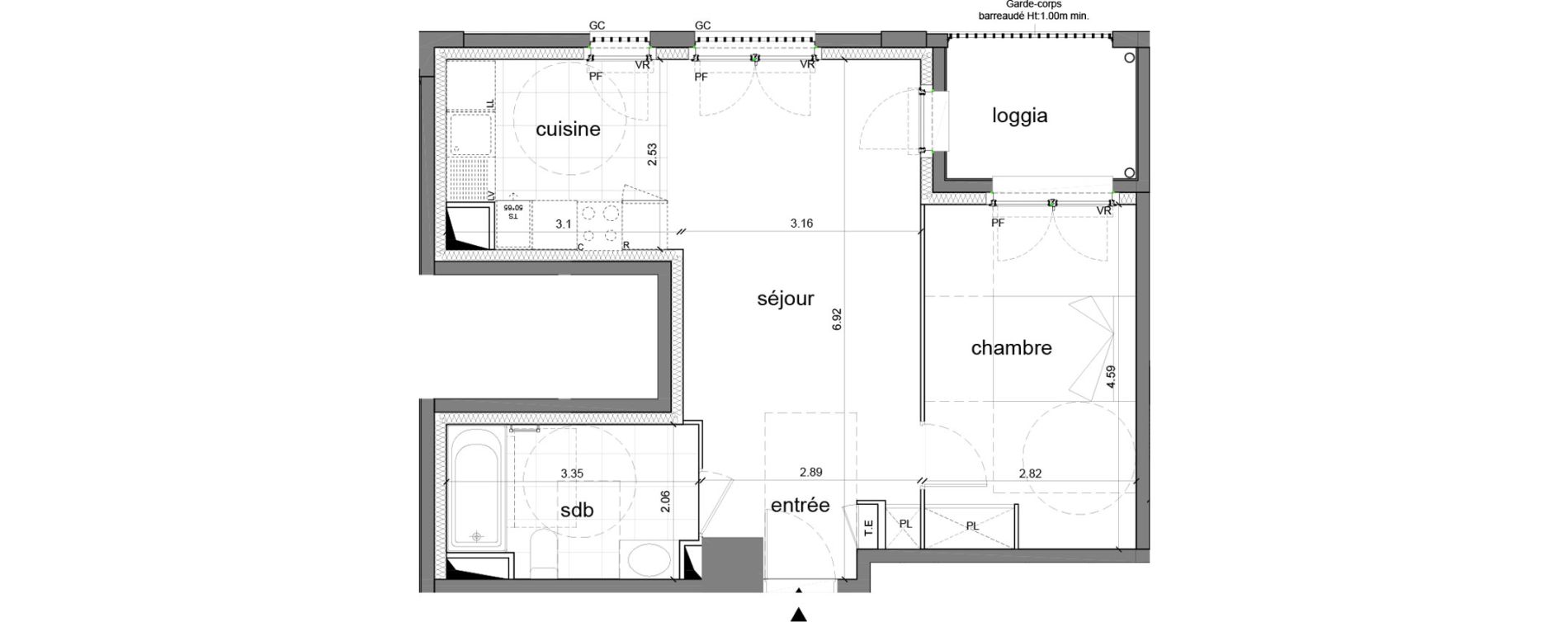 Appartement T2 de 47,29 m2 &agrave; Nanterre H&ocirc;pital max fourestier