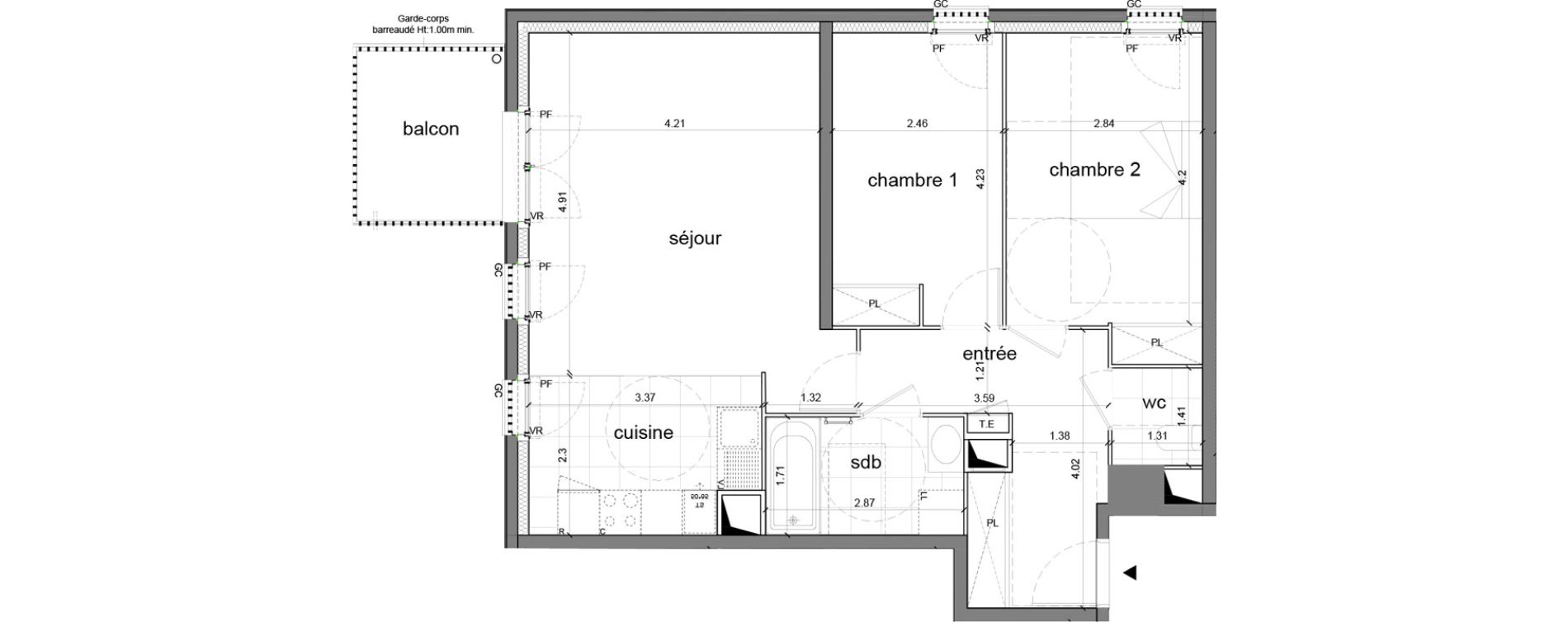 Appartement T3 de 68,46 m2 &agrave; Nanterre H&ocirc;pital max fourestier