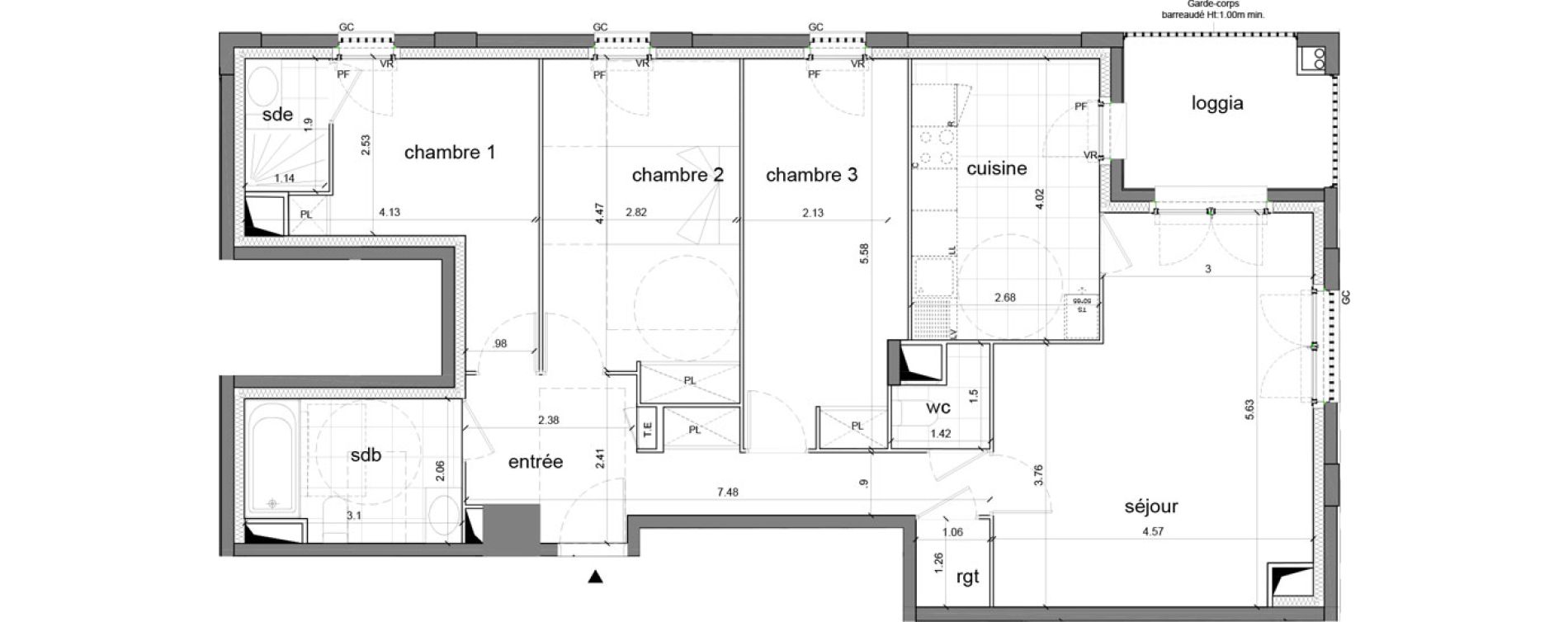 Appartement T4 de 90,76 m2 &agrave; Nanterre H&ocirc;pital max fourestier