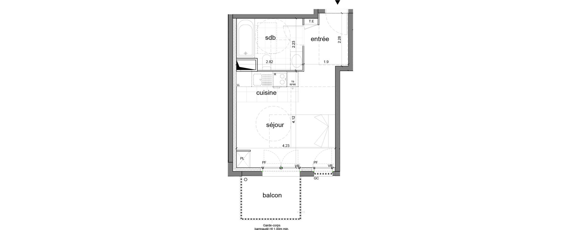 Appartement T1 de 27,59 m2 &agrave; Nanterre H&ocirc;pital max fourestier