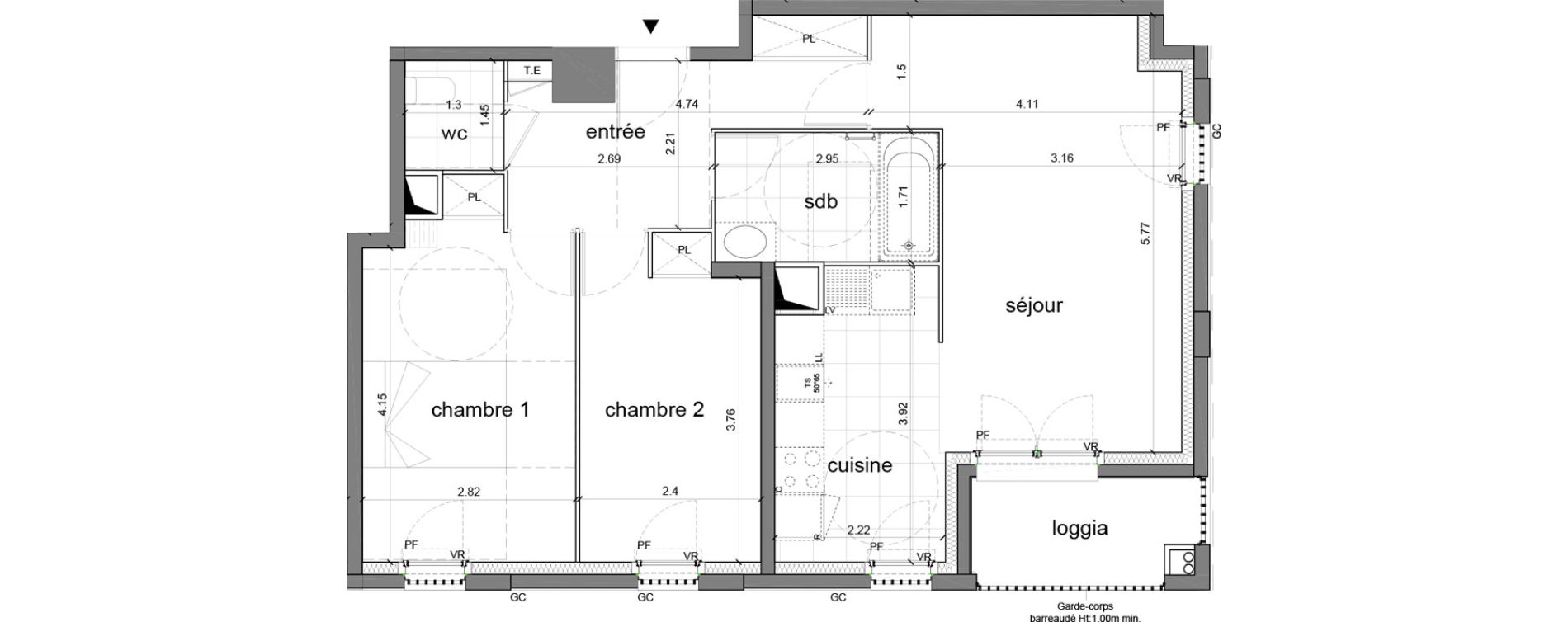 Appartement T3 de 65,56 m2 &agrave; Nanterre H&ocirc;pital max fourestier