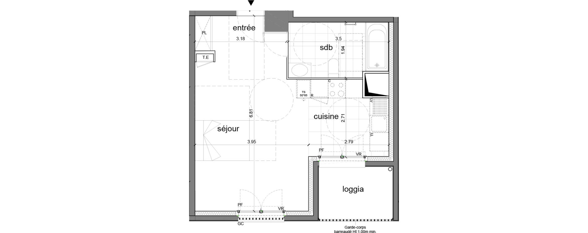 Appartement T1 de 37,80 m2 &agrave; Nanterre H&ocirc;pital max fourestier