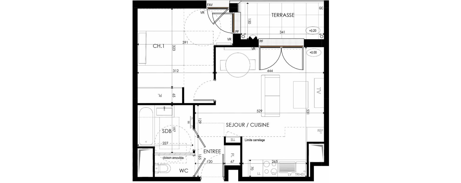 Appartement T2 de 43,38 m2 &agrave; Nanterre La boule champs-pierreux