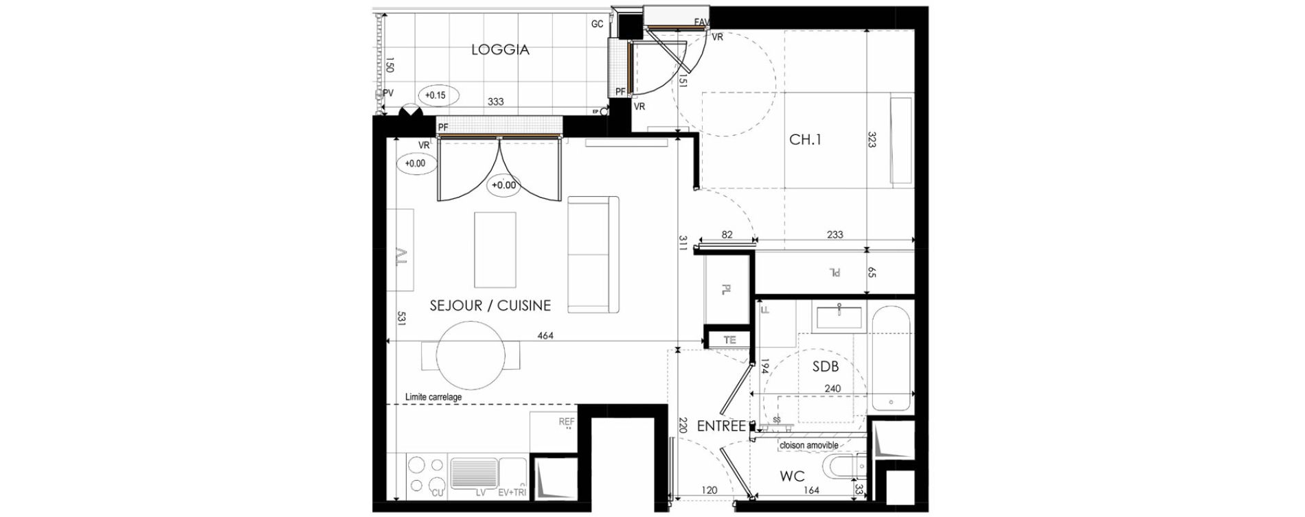 Appartement T2 de 43,27 m2 &agrave; Nanterre La boule champs-pierreux