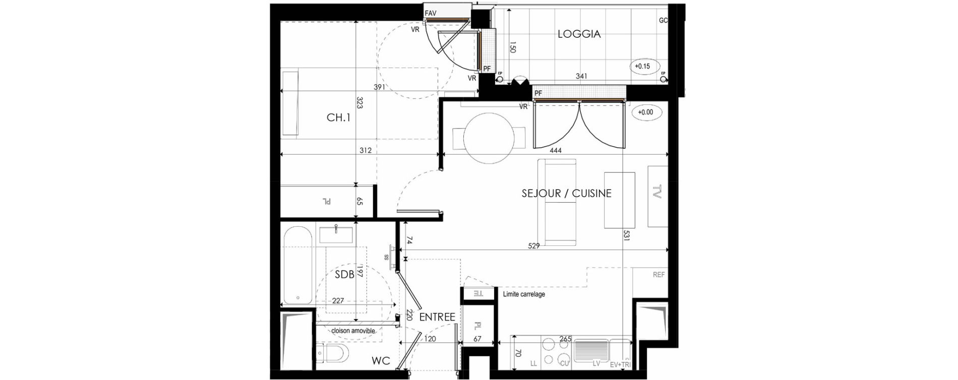 Appartement T2 de 43,38 m2 &agrave; Nanterre La boule champs-pierreux