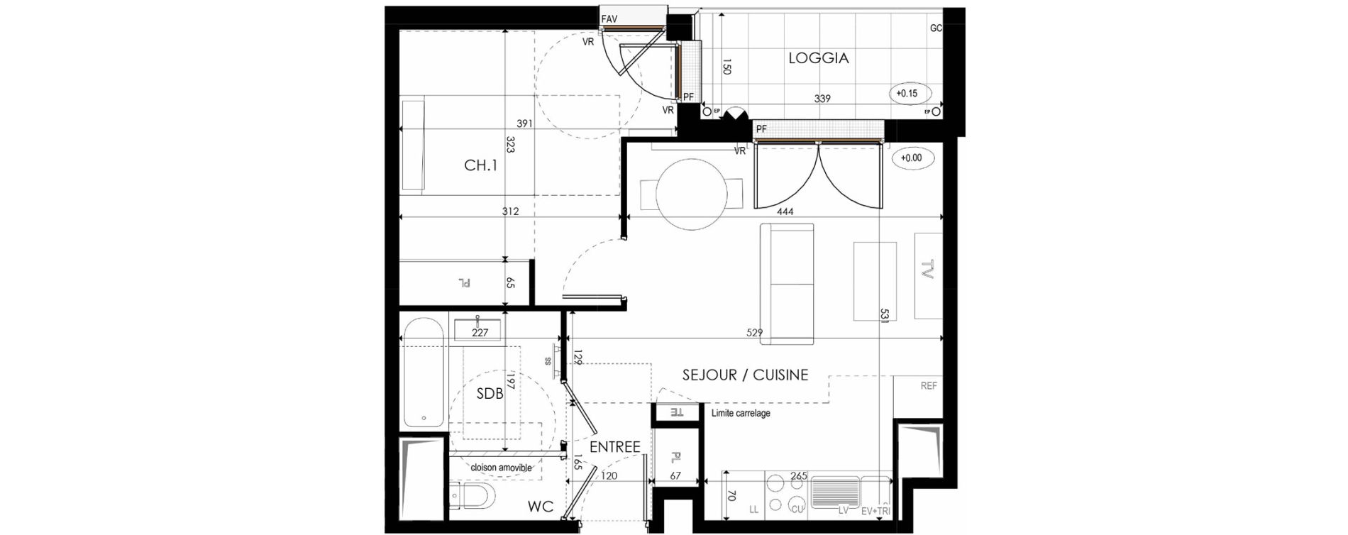 Appartement T2 de 43,38 m2 &agrave; Nanterre La boule champs-pierreux