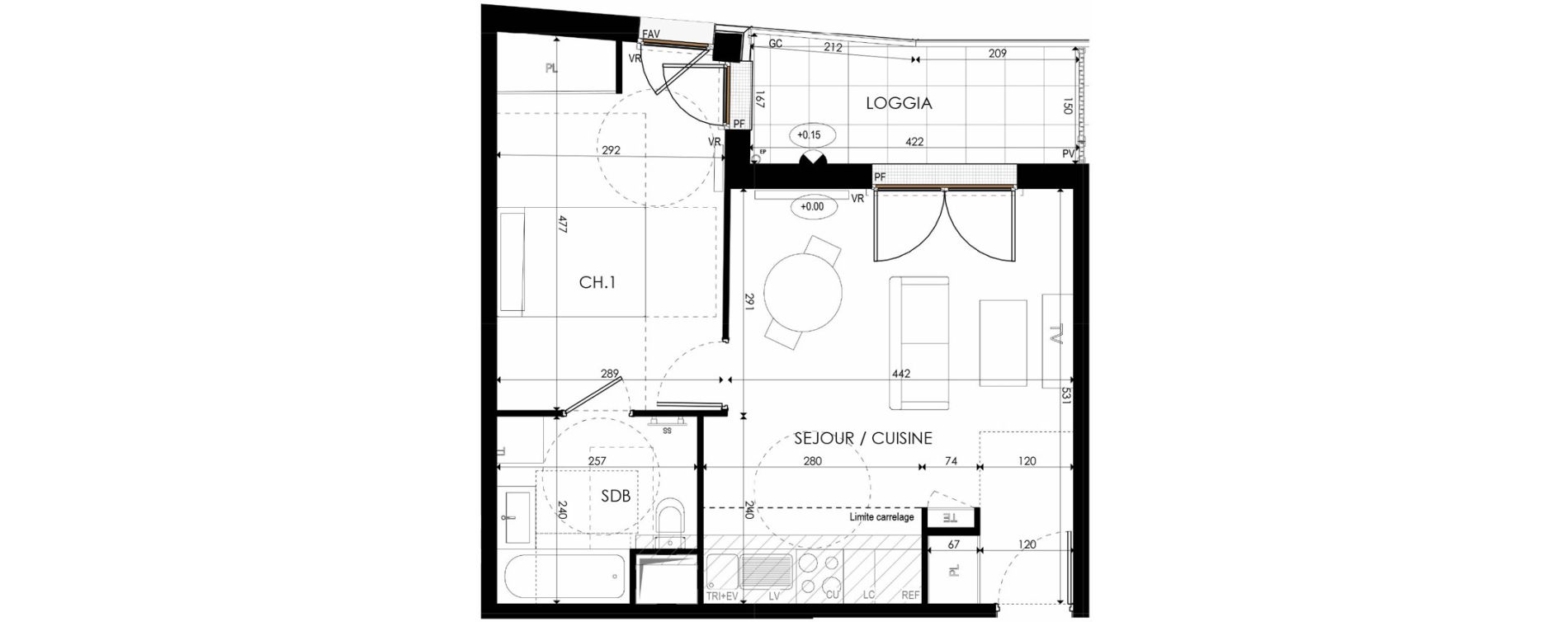 Appartement T2 de 43,19 m2 &agrave; Nanterre La boule champs-pierreux