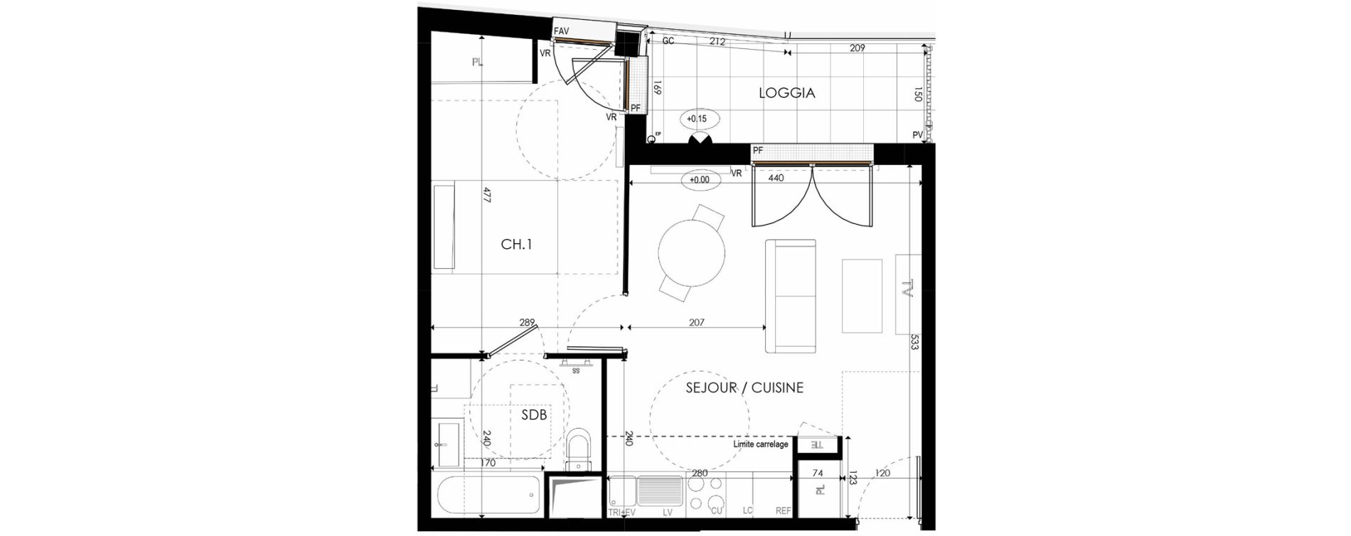 Appartement T2 de 43,19 m2 &agrave; Nanterre La boule champs-pierreux