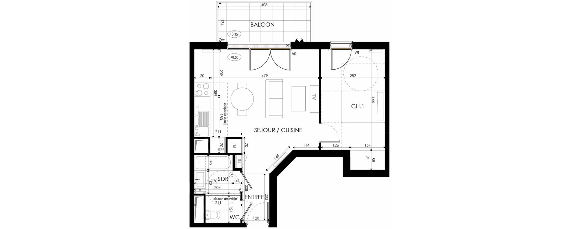 Appartement T2 de 47,60 m2 &agrave; Nanterre La boule champs-pierreux