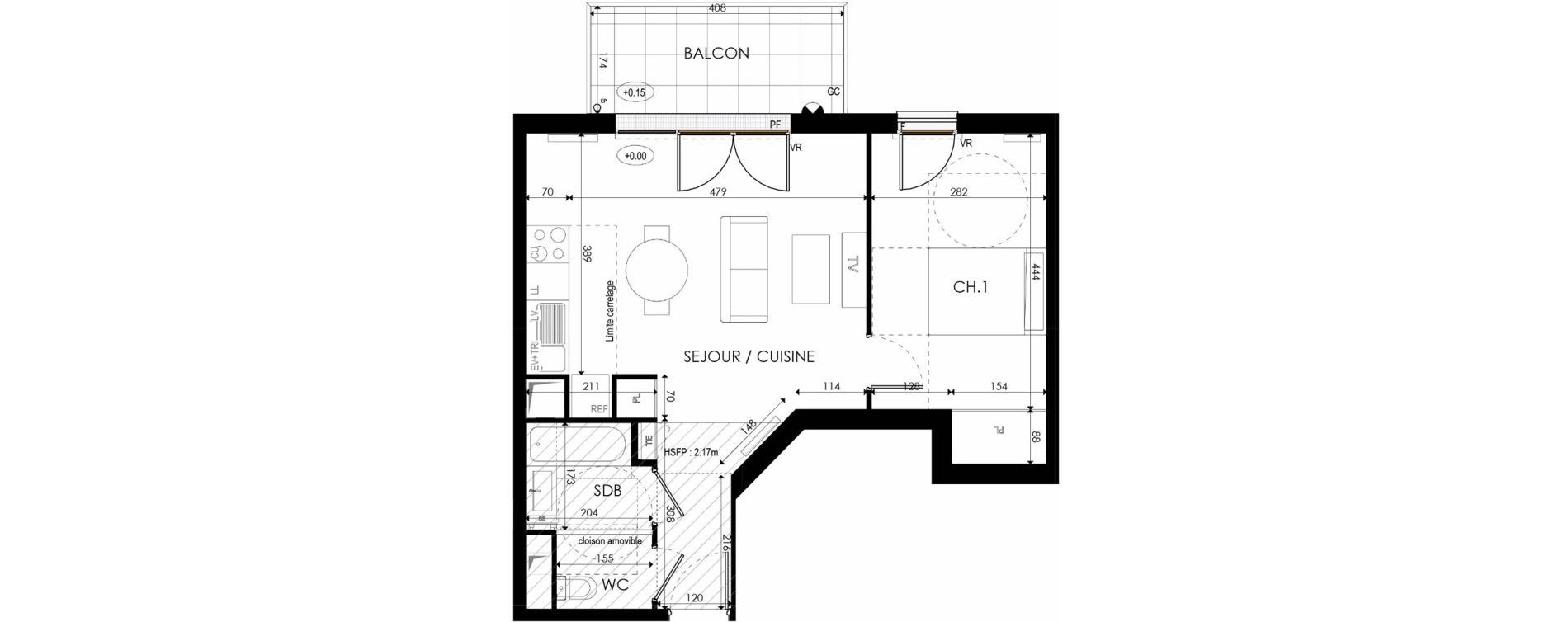 Appartement T2 de 47,60 m2 &agrave; Nanterre La boule champs-pierreux