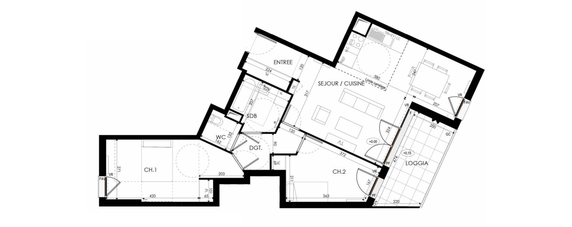 Appartement T3 de 69,93 m2 &agrave; Nanterre La boule champs-pierreux