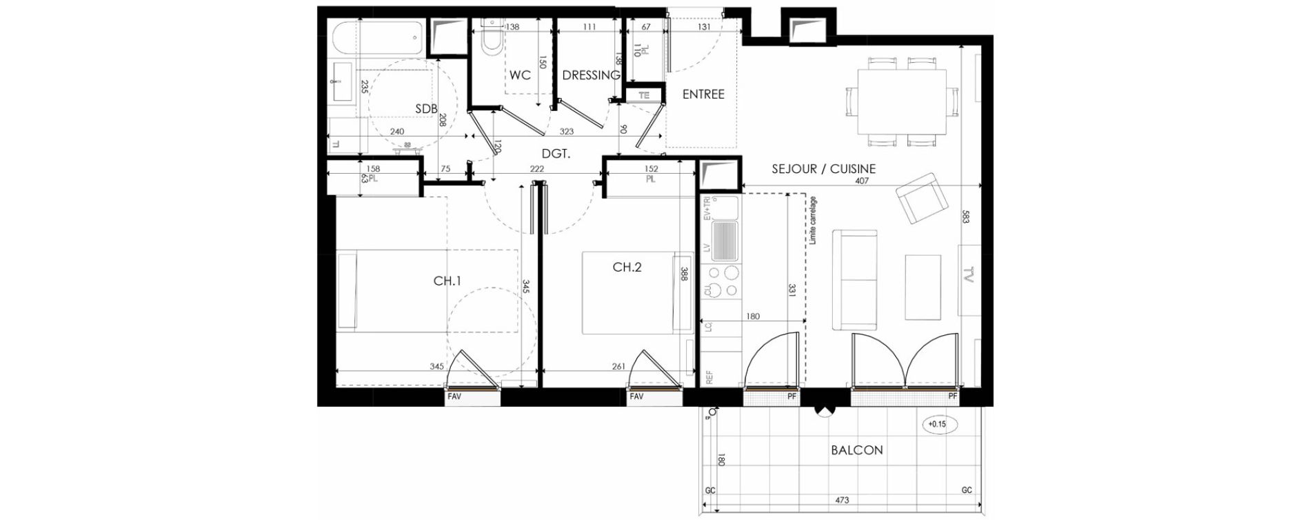 Appartement T3 de 64,92 m2 &agrave; Nanterre La boule champs-pierreux