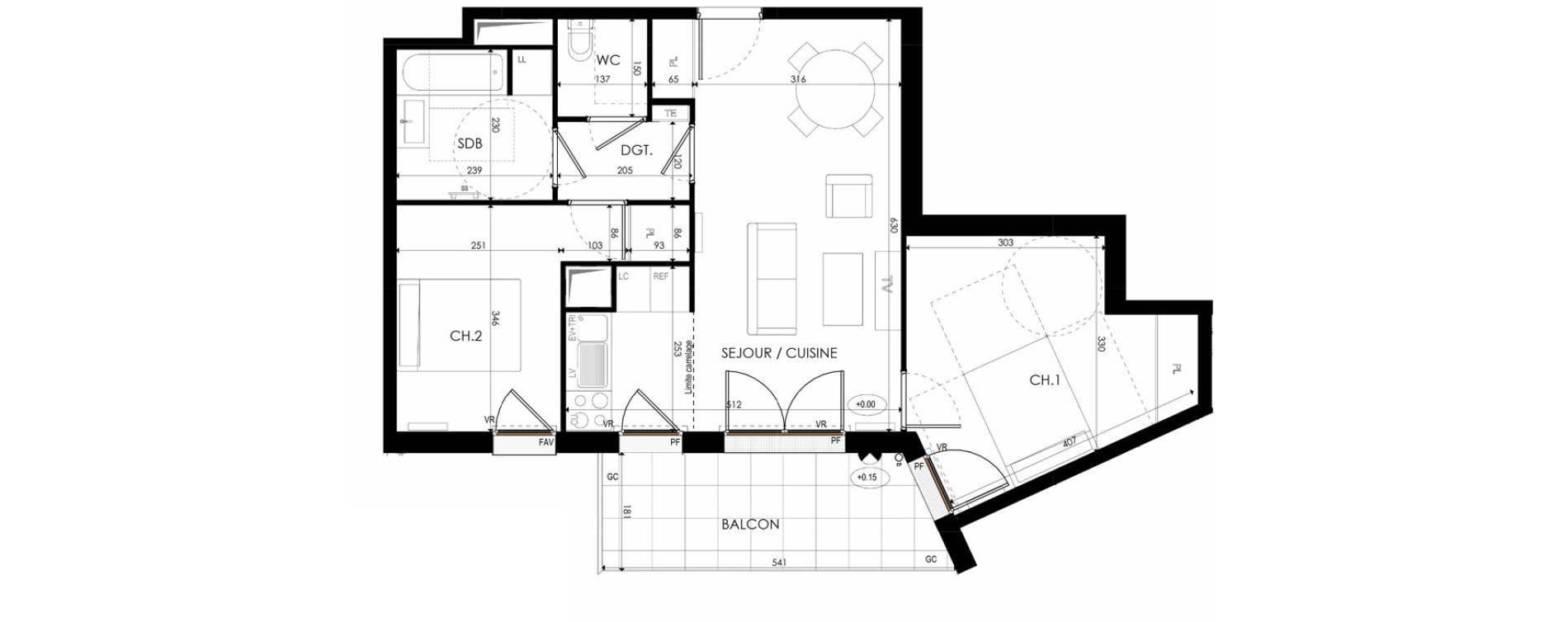 Appartement T3 de 58,95 m2 &agrave; Nanterre La boule champs-pierreux