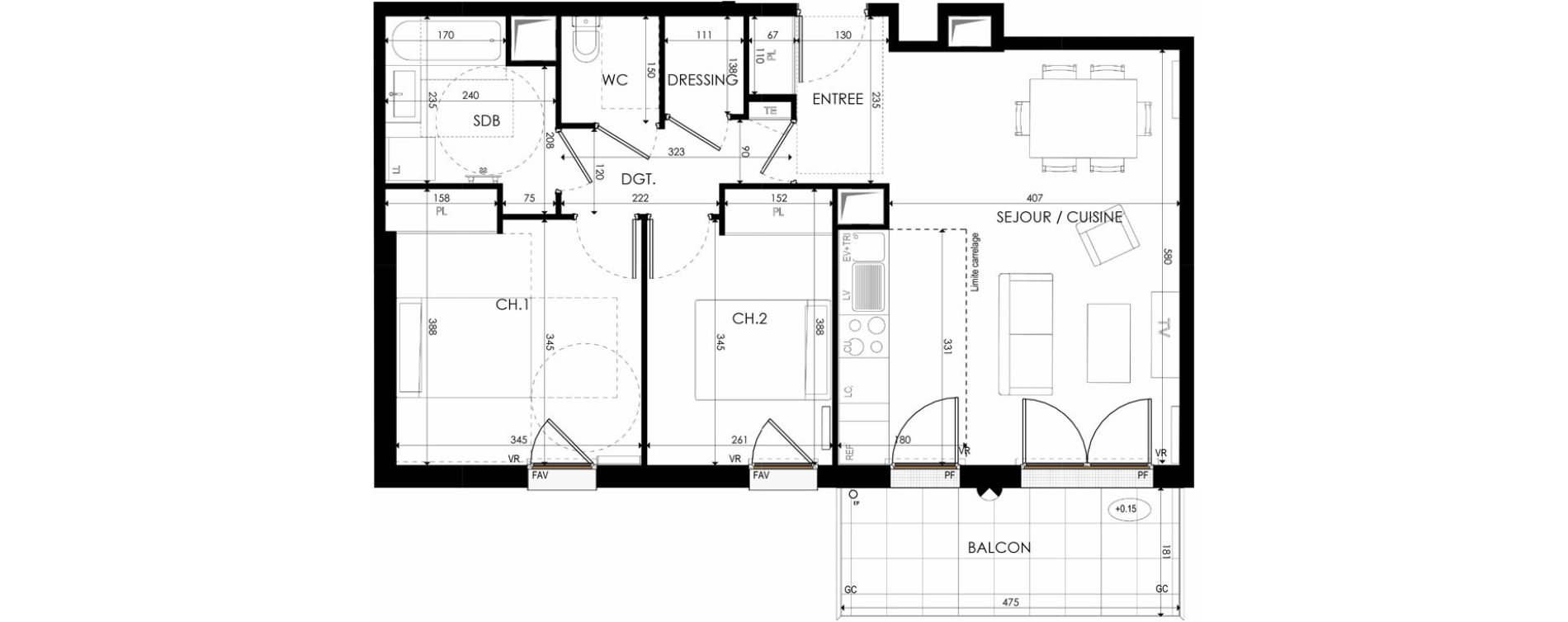 Appartement T3 de 64,93 m2 &agrave; Nanterre La boule champs-pierreux