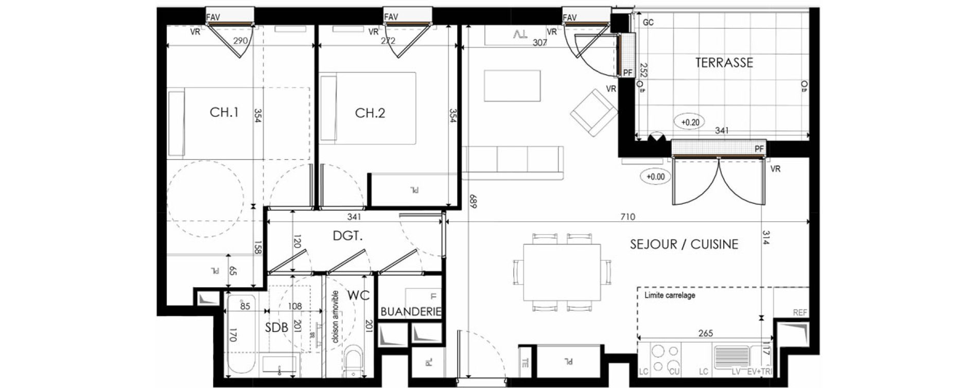 Appartement T3 de 70,77 m2 &agrave; Nanterre La boule champs-pierreux