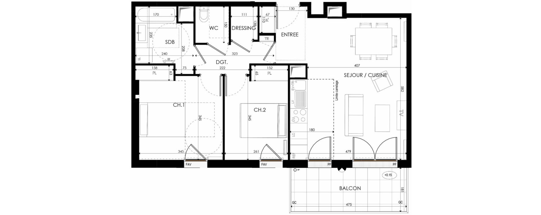 Appartement T3 de 64,93 m2 &agrave; Nanterre La boule champs-pierreux