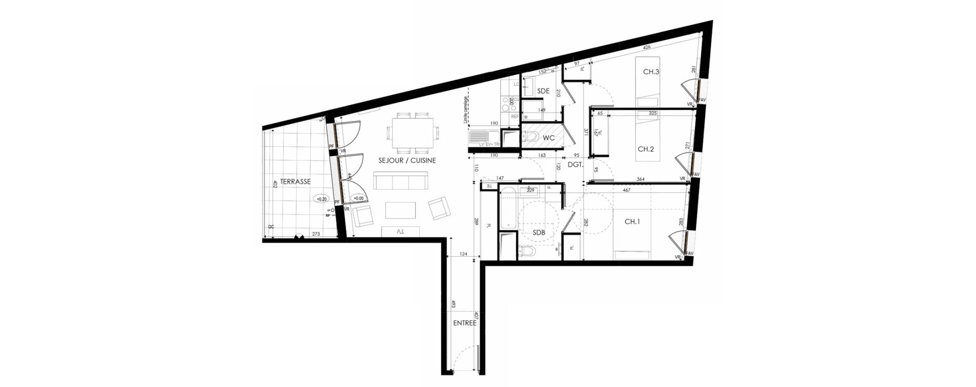 Appartement T4 de 87,39 m2 &agrave; Nanterre La boule champs-pierreux