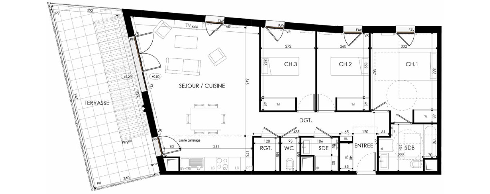 Appartement T4 de 98,35 m2 &agrave; Nanterre La boule champs-pierreux